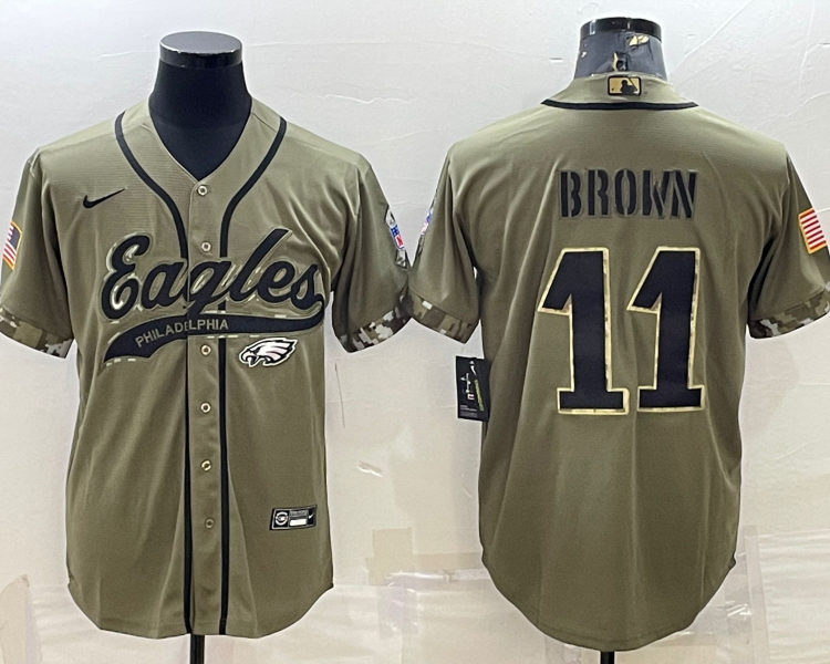 Men's Philadelphia Eagles A.J. Brown #11 Olive 2022 Salute To Service Limited Jersey Joint Edition