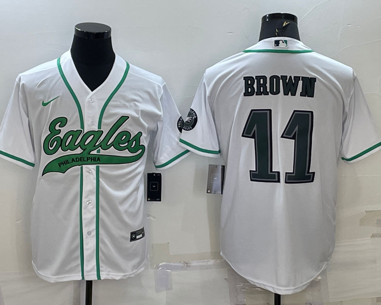 Men's Philadelphia Eagles A.J. Brown #11 White Jersey Joint Edition