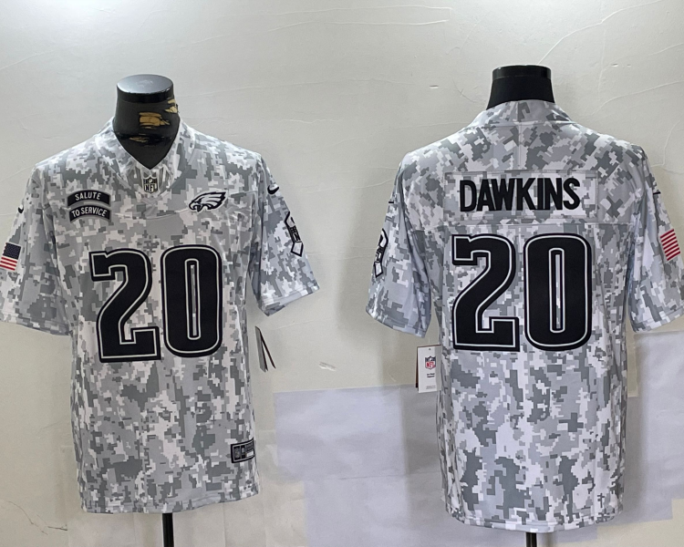 Men's Philadelphia Eagles Brian Dawkins #20 Arctic Camo 2024 Salute to Service Retired Limited Jersey