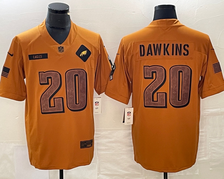 Men's Philadelphia Eagles Brian Dawkins #20 Brown 2023 Salute To Service Retired Limited Jersey
