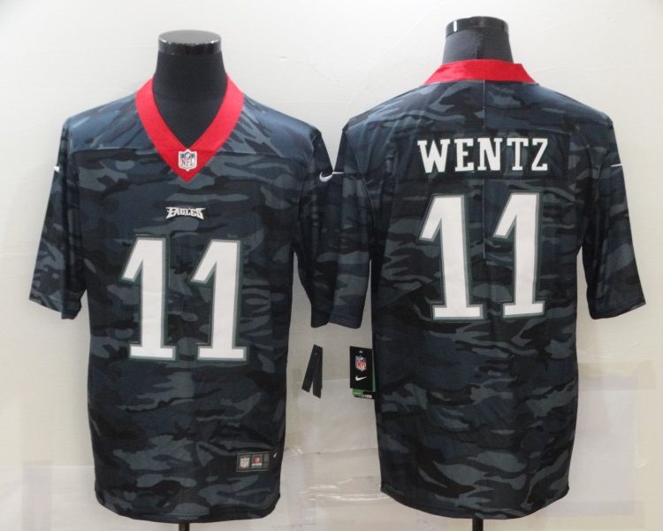 Men's Philadelphia Eagles Carson Wentz #11 Grey Camouflage Jersey
