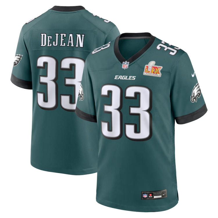 Men's Philadelphia Eagles Cooper DeJean #33 Midnight Green Super Bowl LIX Jersey
