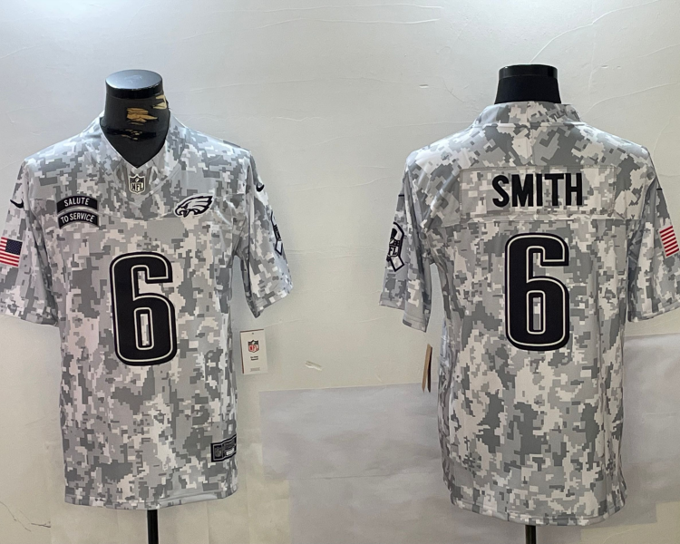 Men's Philadelphia Eagles DeVonta Smith #6 Arctic Camo 2024 Salute to Service Limited Jersey