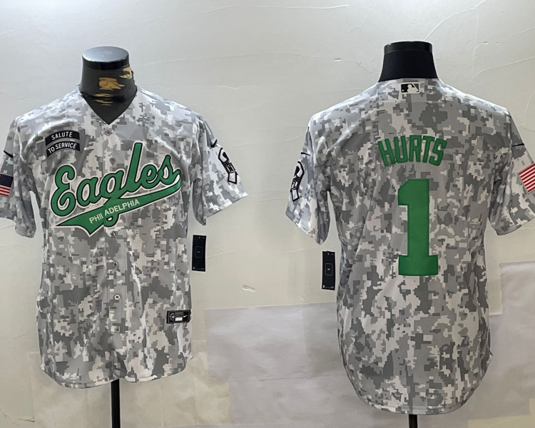 Men's Philadelphia Eagles Jalen Hurts #1 Arctic Camo 2024 Salute to Service Jersey