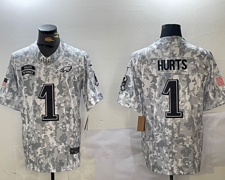 Men's Philadelphia Eagles Jalen Hurts #1 Arctic Camo 2024 Salute to Service Limited Jersey