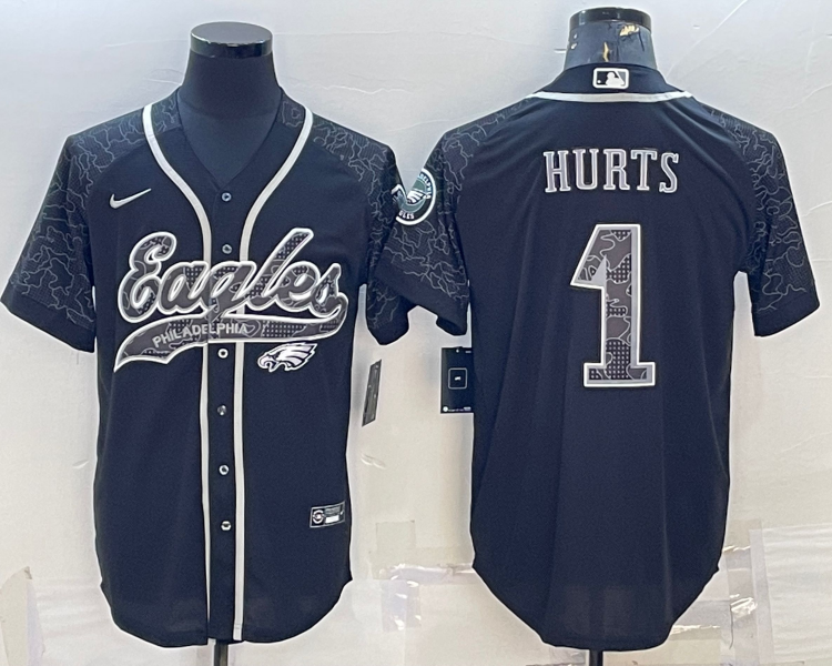 Men's Philadelphia Eagles Jalen Hurts #1 Black RFLCTV Limited Jersey Joint Edition