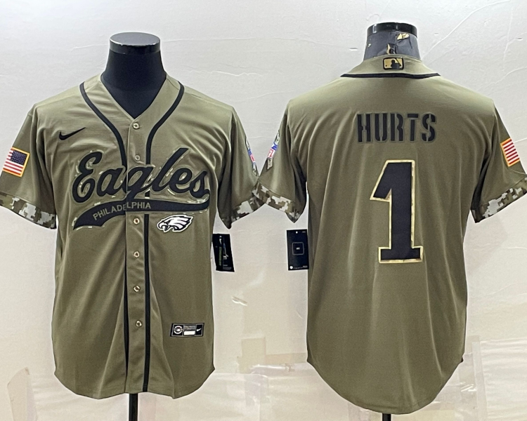 Men's Philadelphia Eagles Jalen Hurts #1 Olive 2022 Salute To Service Limited Jersey Joint Edition