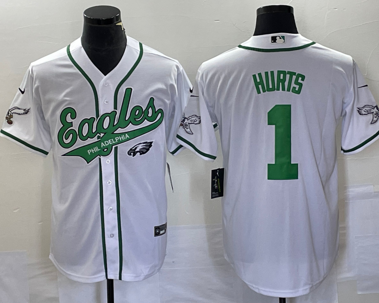 Men's Philadelphia Eagles Jalen Hurts #1 White Jersey Joint Edition