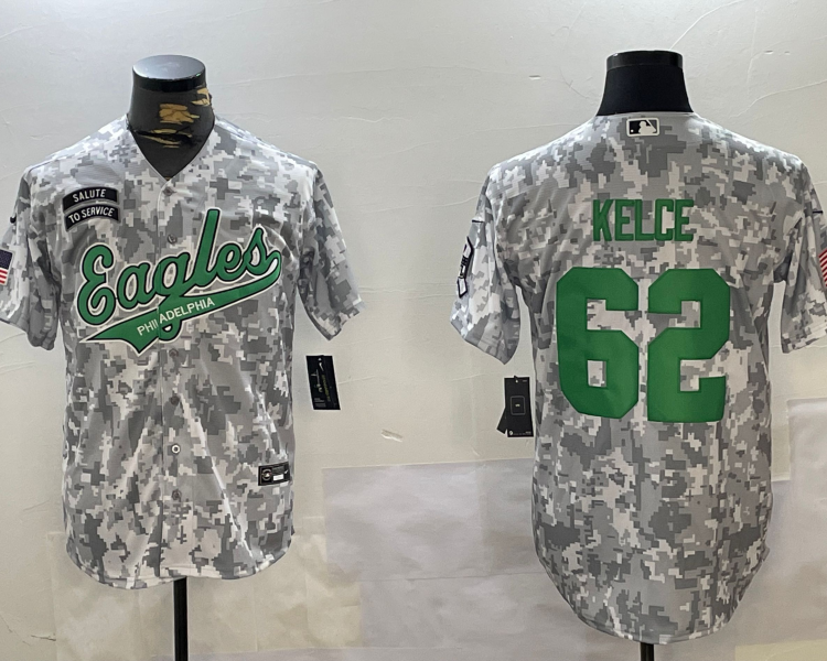 Men's Philadelphia Eagles Jason Kelce #62 Arctic Camo 2024 Salute to Service Jersey