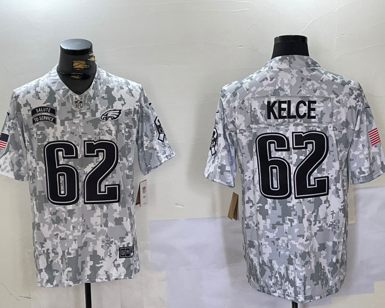 Men's Philadelphia Eagles Jason Kelce #62 Arctic Camo 2024 Salute to Service Limited Jersey