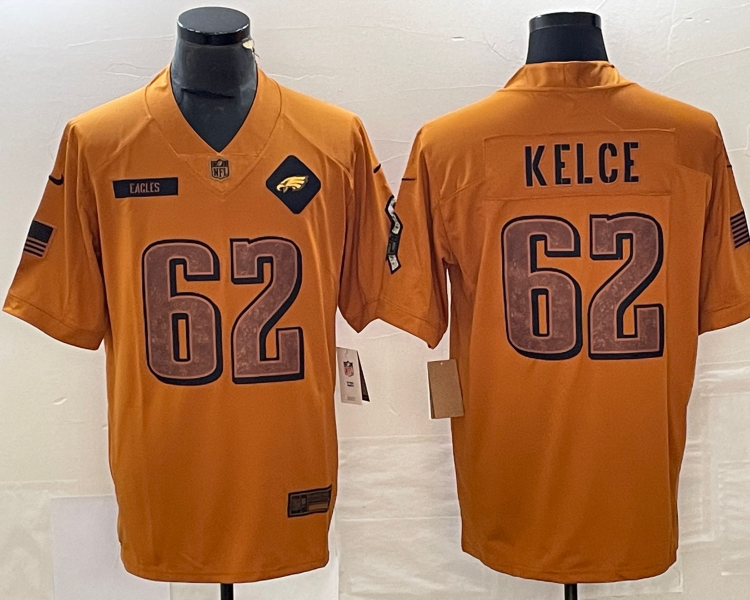 Men's Philadelphia Eagles Jason Kelce #62 Brown 2023 Salute To Service Retired Limited Jersey