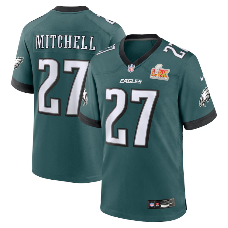 Men's Philadelphia Eagles Quinyon Mitchell #27 Midnight Green Super Bowl LIX Jersey
