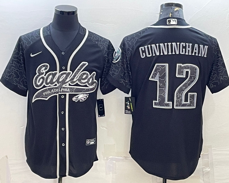 Men's Philadelphia Eagles Randall Cunningham #12 Black RFLCTV Limited Jersey Joint Edition