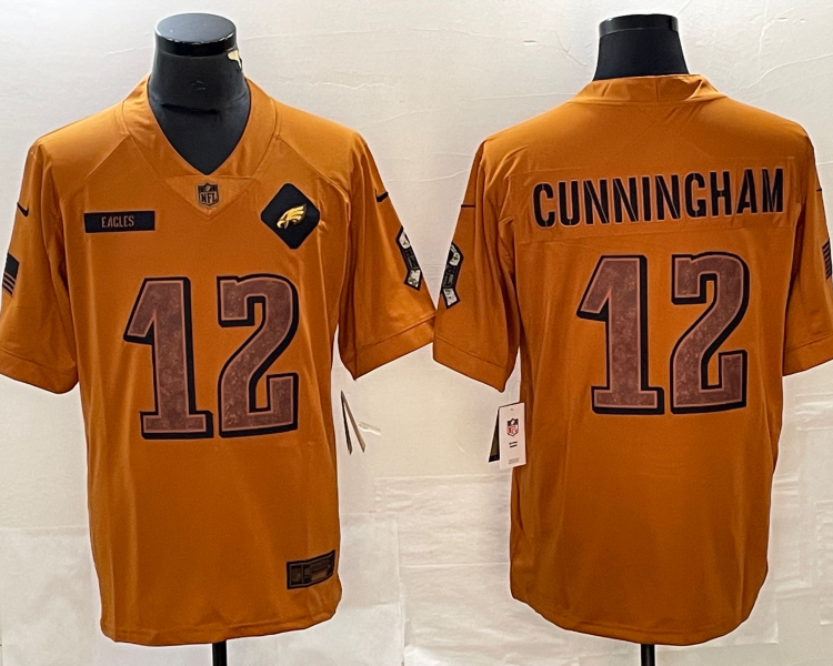 Men's Philadelphia Eagles Randall Cunningham #12 Brown 2023 Salute To Service Retired Limited Jersey