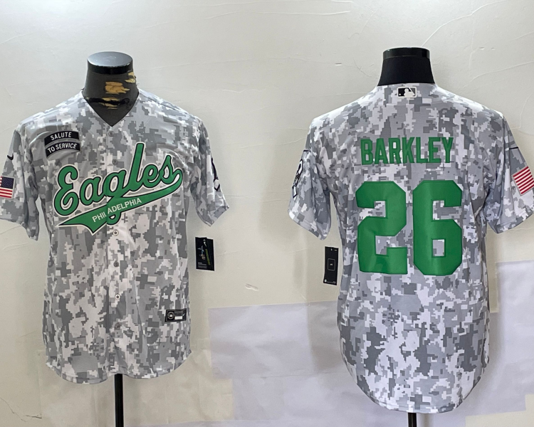 Men's Philadelphia Eagles Saquon Barkley #26 Arctic Camo 2024 Salute to Service Jersey