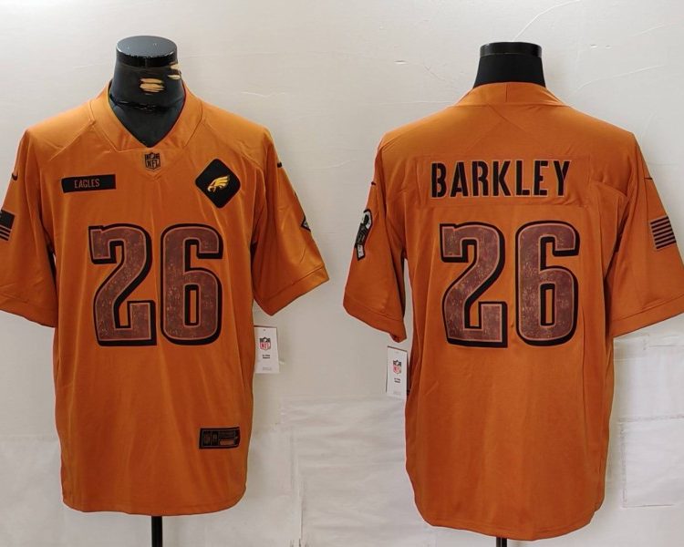 Men's Philadelphia Eagles Saquon Barkley #26 Brown 2023 Salute To Service Limited Jersey