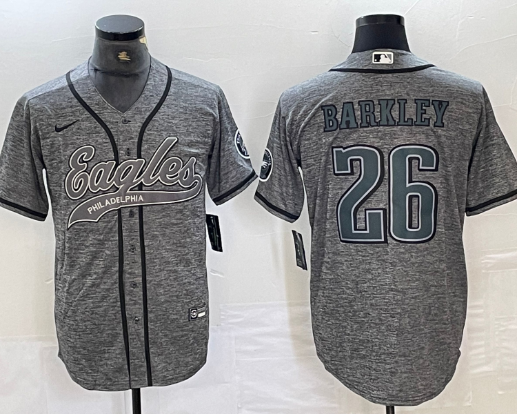 Men's Philadelphia Eagles Saquon Barkley #26 Gray Jersey Joint Edition