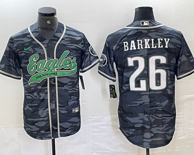 Men's Philadelphia Eagles Saquon Barkley #26 Grey Camouflage Jersey Joint Edition