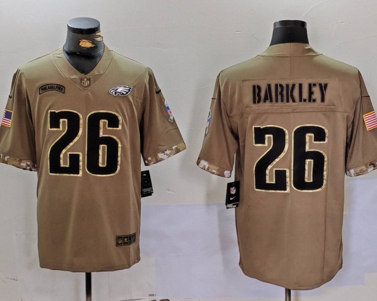 Men's Philadelphia Eagles Saquon Barkley #26 Olive Salute To Service Jersey