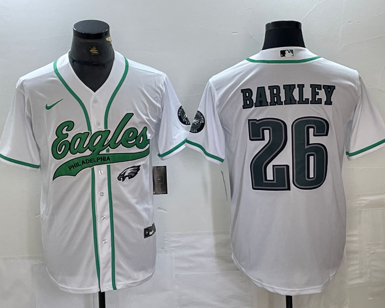 Men's Philadelphia Eagles Saquon Barkley #26 White Jersey Joint Edition