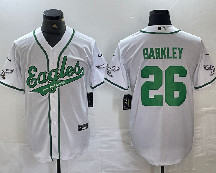 Men's Philadelphia Eagles Saquon Barkley #26 White Jersey Joint Edition