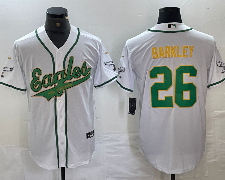 Men's Philadelphia Eagles Saquon Barkley #26 White Jersey Joint Edition