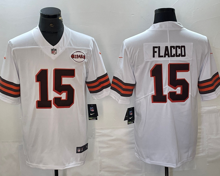 Men's Cleveland Browns Joe Flacco #15 White 1946 Collection Alternate Jersey