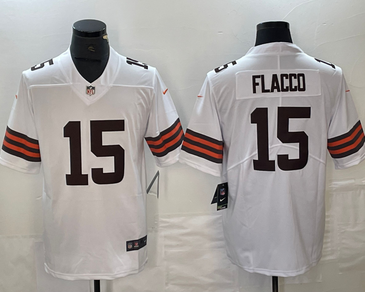 Men's Cleveland Browns Joe Flacco #15 White Jersey