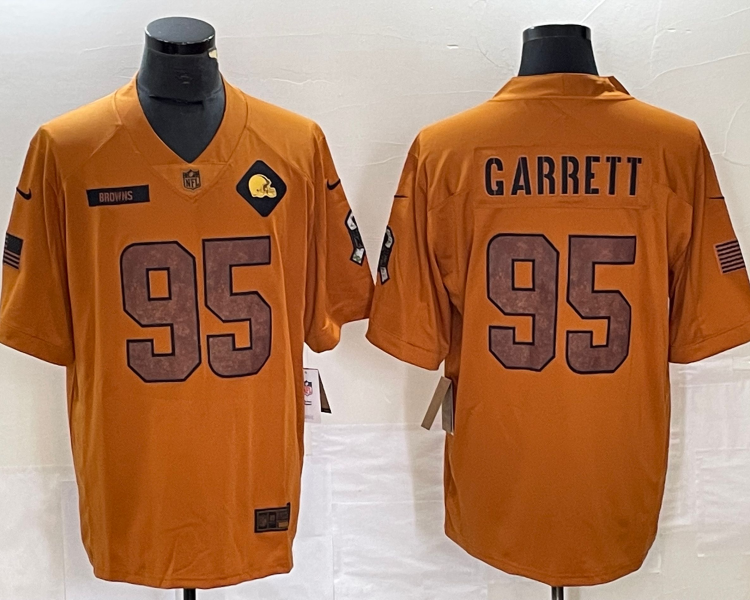Men's Cleveland Browns Myles Garrett #95 Brown 2023 Salute To Service Retired Limited Jersey