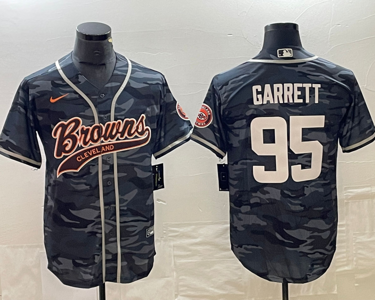 Men's Cleveland Browns Myles Garrett #95 Grey Camouflage Jersey Joint Edition