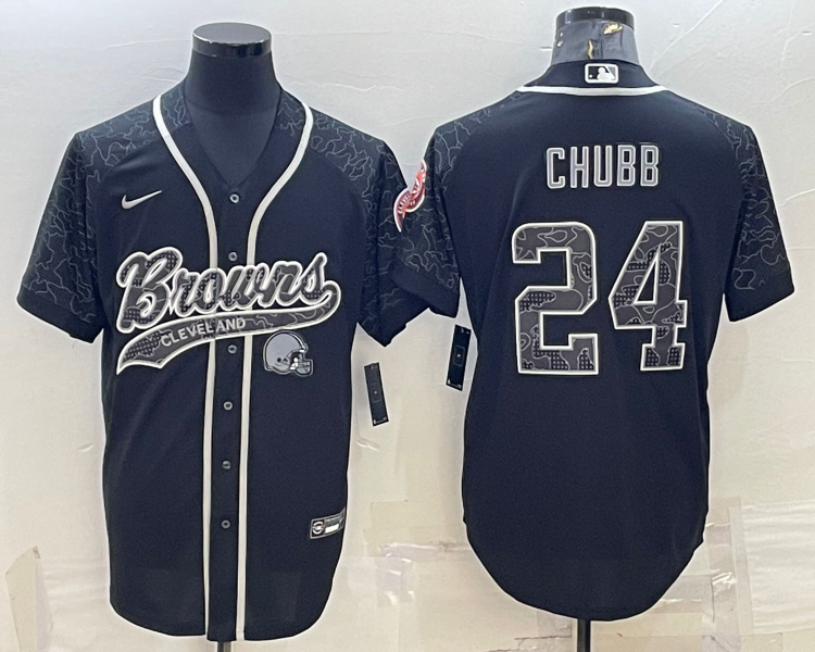 Men's Cleveland Browns Nick Chubb #24 Black RFLCTV Limited Jersey Joint Edition