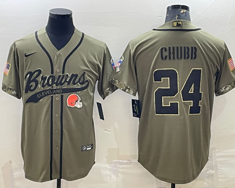 Men's Cleveland Browns Nick Chubb #24 Olive 2022 Salute To Service Limited Jersey Joint Edition