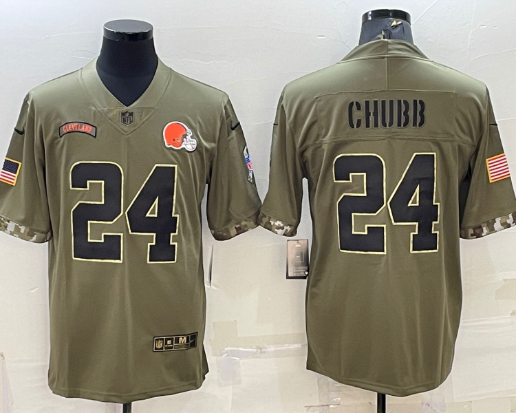 Men's Cleveland Browns Nick Chubb #24 Olive 2022 Salute To Service Limited Jersey