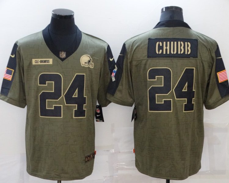 Men's Cleveland Browns Nick Chubb #24 Olive Jersey
