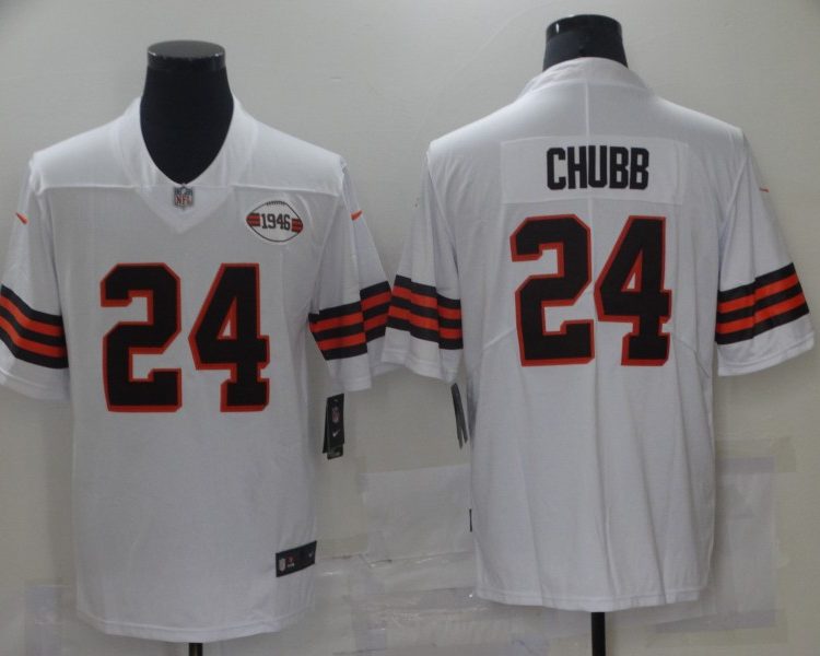 Men's Cleveland Browns Nick Chubb #24 White 1946 Collection Alternate Jersey