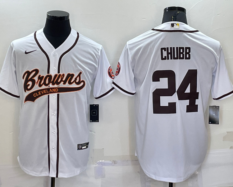 Men's Cleveland Browns Nick Chubb #24 White Jersey Joint Edition