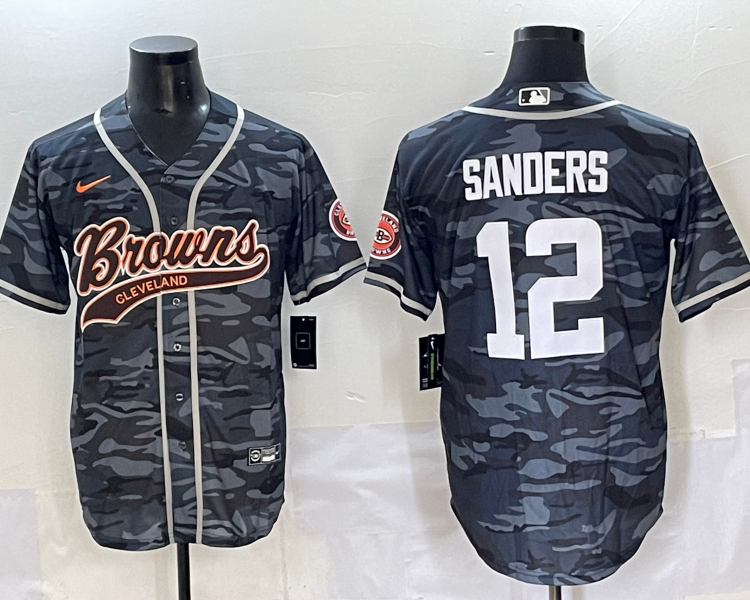 Men's Cleveland Browns Shedeur Sanders #12 Gray Camouflage Jersey
