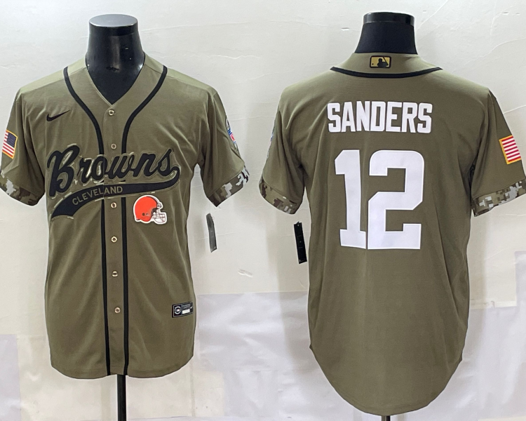 Men's Cleveland Browns Shedeur Sanders #12 Olive 2022 Salute To Service Limited Jersey
