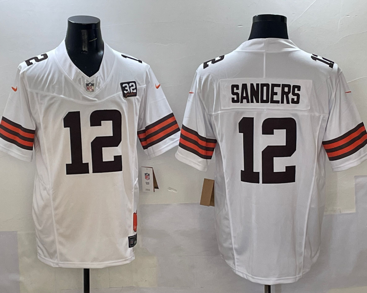 Men's Cleveland Browns Shedeur Sanders #12 White 2025 NFL Draft 2nd Alternate Jersey