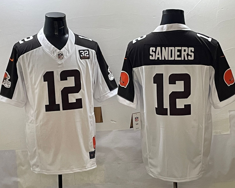 Men's Cleveland Browns Shedeur Sanders #12 White Jersey
