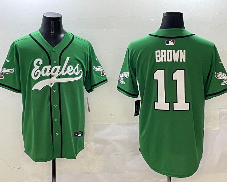 Men's Philadelphia Eagles A.J. Brown #11 Green Team Jersey
