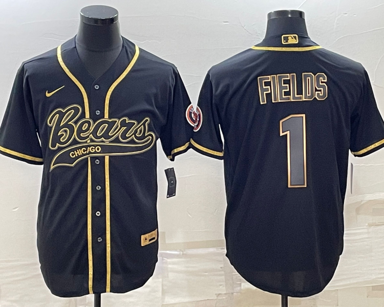 Men's Chicago Bears Justin Fields #1 Black Jersey Joint Edition