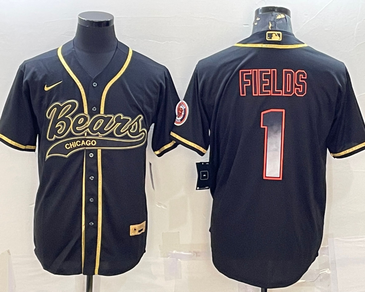 Men's Chicago Bears Justin Fields #1 Black Jersey Joint Edition
