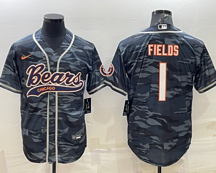 Men's Chicago Bears Justin Fields #1 Grey Camouflage Jersey Joint Edition