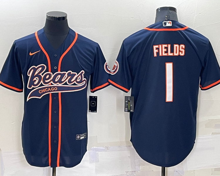 Men's Chicago Bears Justin Fields #1 Navy Jersey Joint Edition