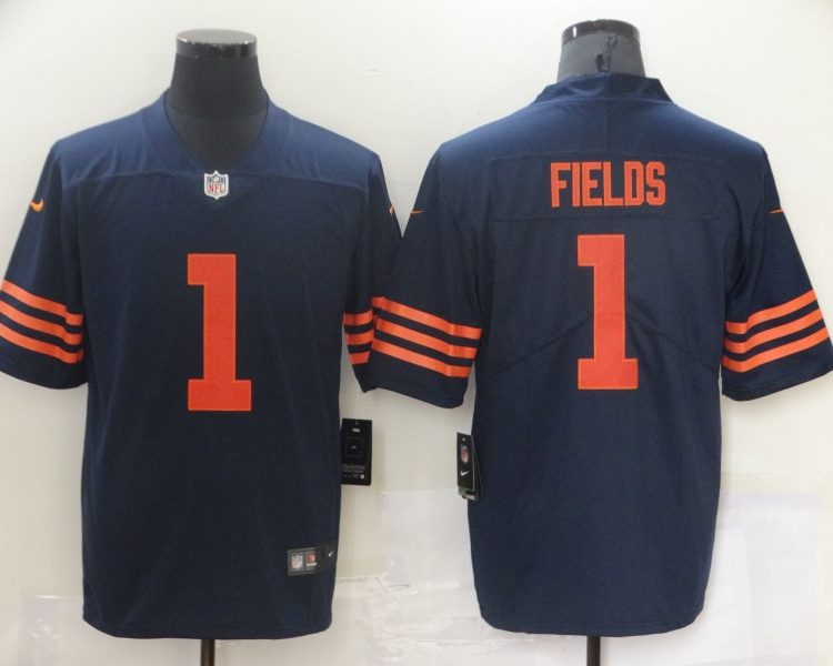 Men's Chicago Bears Justin Fields #1 Navy Jersey