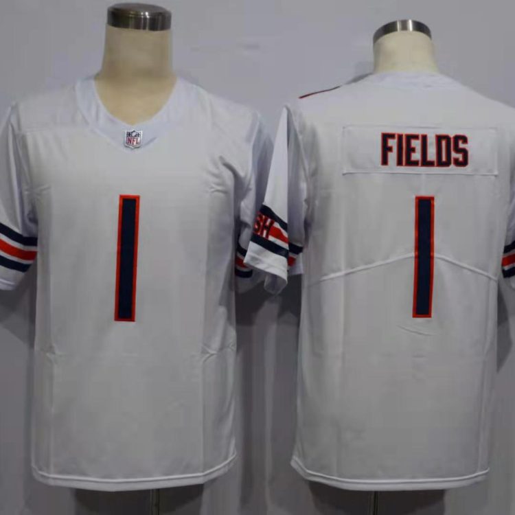 Men's Chicago Bears Justin Fields #1 White Jersey