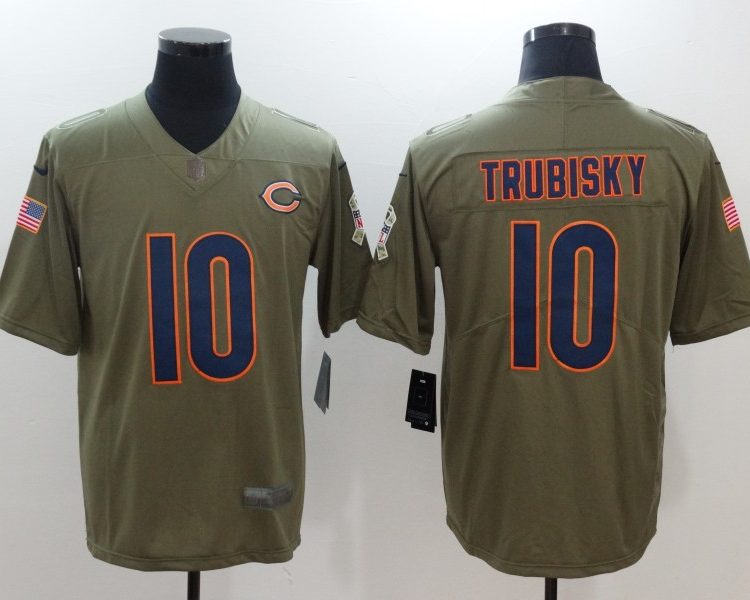 Men's Chicago Bears Mitch Trubisky #10 Army Green Jersey