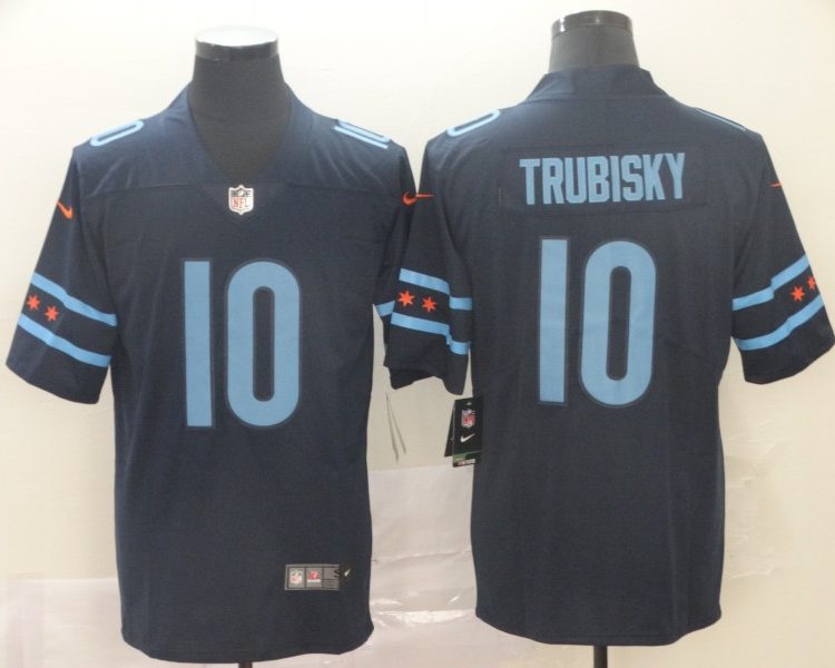 Men's Chicago Bears Mitch Trubisky #10 Navy Jersey City Edition