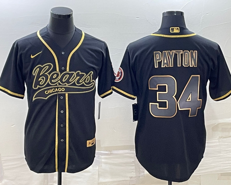 Men's Chicago Bears Walter Payton #34 Black Jersey Joint Edition